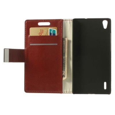 Huawei Ascend P7 atvēramais brūns ādas futrālis - maciņš / Vacins.lv