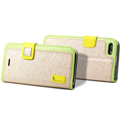 Šampaninis „HelloDeere“ Ice Silk atverčiamas, knygutės tipo Apple iPhone SE (5, 5s) dėklas (dėkliukas) / Priedai.lt