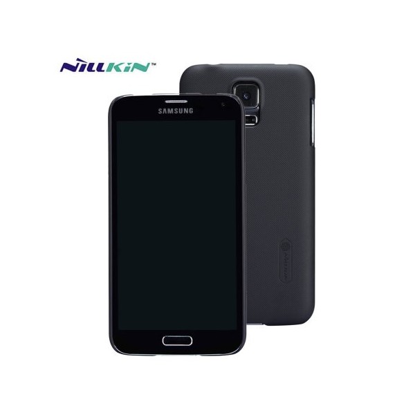 „Nillkin“ Super Frosted dėklas - juodas + apsauginė ekrano plėvelė (Galaxy S5 / S5 Neo)