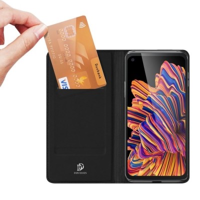 „Dux Ducis“ Skin serijos Samsung Galaxy XCover Pro (G715) juodas odinis atverčiamas dėklas | Priedai.lt