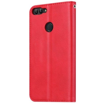 Huawei P smart 2018 (Enjoy 7S) „Daisy“ atverčiamas raudonas odinis dėklas, knygutė - piniginė | Priedai.lt