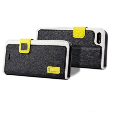 Juodas „HelloDeere“ Ice Silk pastatomas, atverčiamas (knygutės tipo) Apple iPhone SE (5, 5s) dėklas (dėkliukas) / Priedai.lt