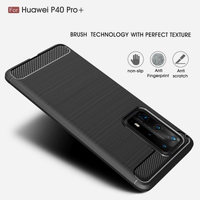 Huawei P40 Pro+ „Carbon“ kieto silikono TPU juodas dėklas - nugarėlė | Priedai.lt