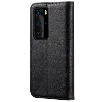 Huawei P40 Pro+ Deluxe ādas atvēramais melns maciņš (maks) | Vacins.lv