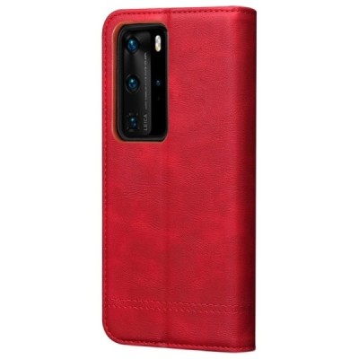 Huawei P40 Pro+ Deluxe ādas atvēramais sarkans maciņš (maks) | Vacins.lv