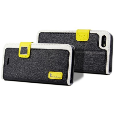 Juodas „HelloDeere“ Ice Silk pastatomas, atverčiamas (knygutės tipo) Apple iPhone SE (5, 5s) dėklas (dėkliukas) / Priedai.lt