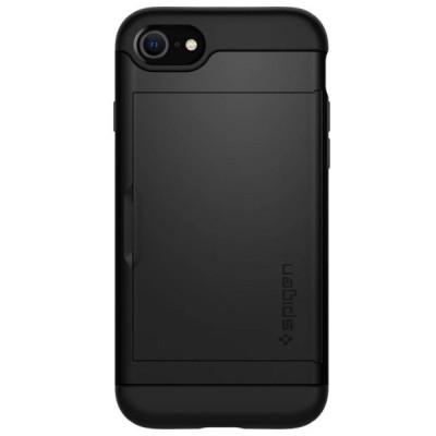 Apple iPhone 7 / 8 / SE 2020 „Spigen“ Slim Armor CS melns silikons apvalks | vacins.lv