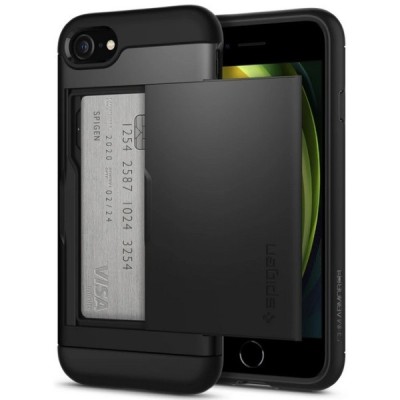 Apple iPhone 7 / 8 / SE 2020 „Spigen“ Slim Armor CS melns silikons apvalks | vacins.lv