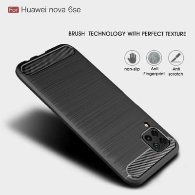 Huawei P40 Lite „Carbon“ cieta silikona (TPU) melns apvalks | vacins.lv