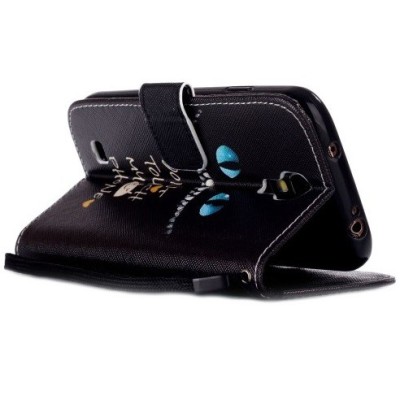 Samsung Galaxy S4 mini (i9195, i9190 ir i9192) atvēramais ādas melns Scary Cat maciņš (maks) | Vacins.lv