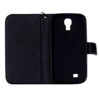 Samsung Galaxy S4 mini (i9195, i9190 ir i9192) atvēramais ādas melns Scary Cat maciņš (maks) | Vacins.lv