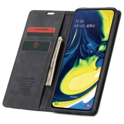 Samsung Galaxy A80 (A805F) CaseMe Retro solidus atverčiamas juodas odinis dėklas - knygutė | Priedai.lt