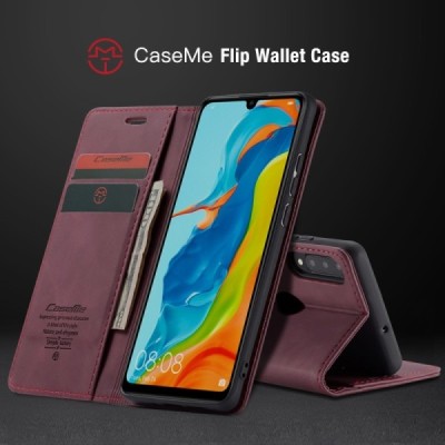 Huawei P30 Lite CaseMe Retro solīds atvēramais ādas bordo maciņš - maks | Vacins.lv