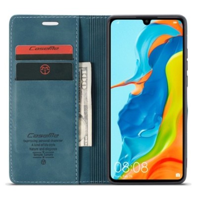 Huawei P30 Lite CaseMe Retro solīds atvēramais ādas zaļš maciņš - maks | Vacins.lv