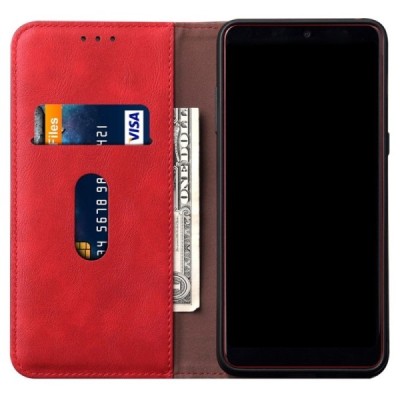 Samsung Galaxy S10 Lite (G970) Deluxe ādas atvēramais sarkans maciņš (maks) | Vacins.lv