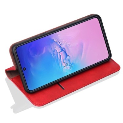 Samsung Galaxy S10 Lite (G970) Deluxe ādas atvēramais sarkans maciņš (maks) | Vacins.lv