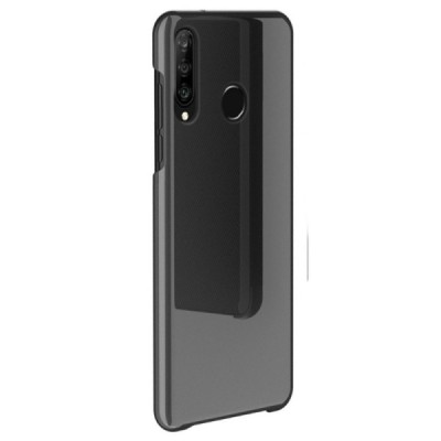 Huawei P30 Lite plastmasas atvērams melns ādas maciņš | Vacins.lv