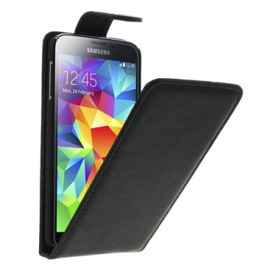 Samsung Galaxy S5 (S5 Neo) klasikinis atverčiamas juodas odinis dėklas / Priedai.lt