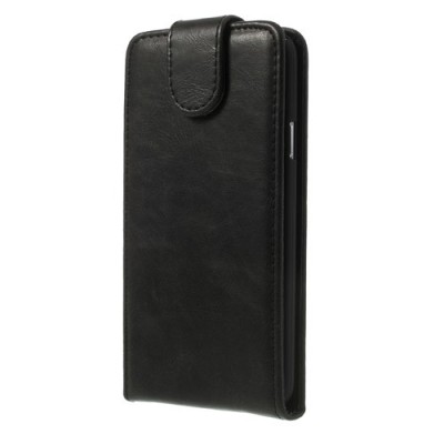 Samsung Galaxy S5 (S5 Neo) klasisks ādas vertikāli atvēramais melns futrālis / Vacins.lv