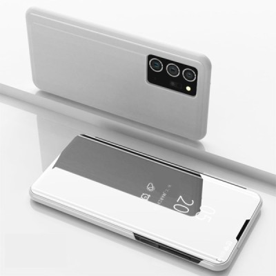 Samsung Galaxy Note 20 Ultra (N986F) plastmasas atvērams sudrabs ādas maciņš | Vacins.lv