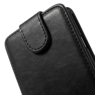 Samsung Galaxy S5 (S5 Neo) klasisks ādas vertikāli atvēramais melns futrālis / Vacins.lv