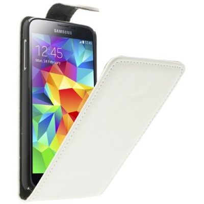 Samsung Galaxy S5 (S5 Neo) klasikinis atverčiamas baltas odinis dėklas / Priedai.lt