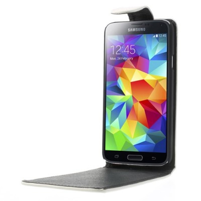 Samsung Galaxy S5 (S5 Neo) klasikinis atverčiamas baltas odinis dėklas / Priedai.lt