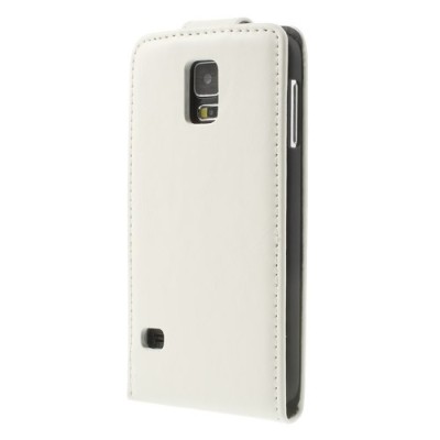 Samsung Galaxy S5 (S5 Neo) klasikinis atverčiamas baltas odinis dėklas / Priedai.lt