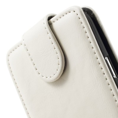 Samsung Galaxy S5 (S5 Neo) klasikinis atverčiamas baltas odinis dėklas / Priedai.lt