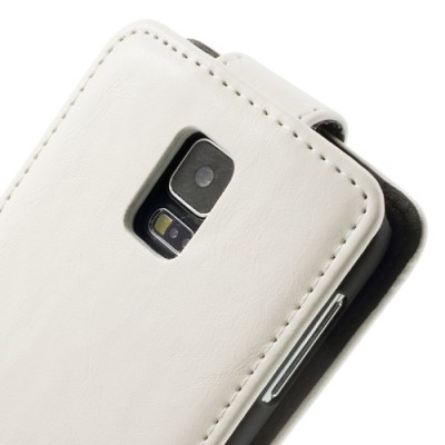 Samsung Galaxy S5 (S5 Neo) klasikinis atverčiamas baltas odinis dėklas / Priedai.lt