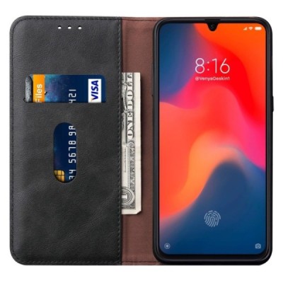 Xiaomi Mi 9 (Mi 9 Explorer) Deluxe ādas atvēramais melns maciņš (maks) | Vacins.lv