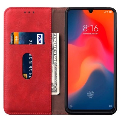 Xiaomi Mi 9 (Mi 9 Explorer) Deluxe ādas atvēramais sarkans maciņš (maks) | Vacins.lv