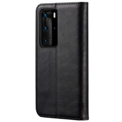 Deluxe atverčiamas juodas odinis Huawei P40 Pro dėklas - knygutė | Priedai.lt