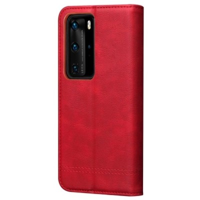 Deluxe atverčiamas raudonas odinis Huawei P40 Pro dėklas - knygutė | Priedai.lt
