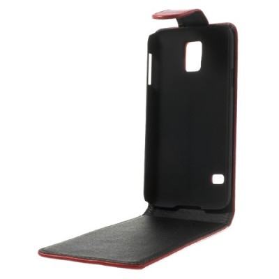 Samsung Galaxy S5 (S5 Neo) klasikinis atverčiamas raudonas odinis dėklas / Priedai.lt