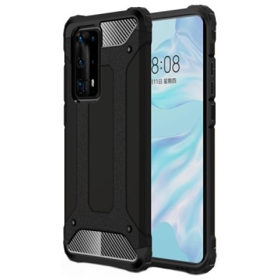 Sustiprintos apsaugos Huawei P40 Pro+ juodas kieto silikono (TPU) ir plastiko dėklas | Priedai.lt