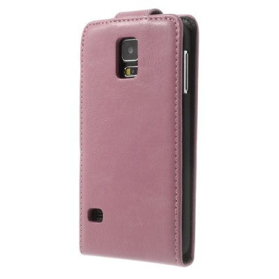 Samsung Galaxy S5 (S5 Neo) klasikinis atverčiamas rožinis odinis dėklas / Priedai.lt