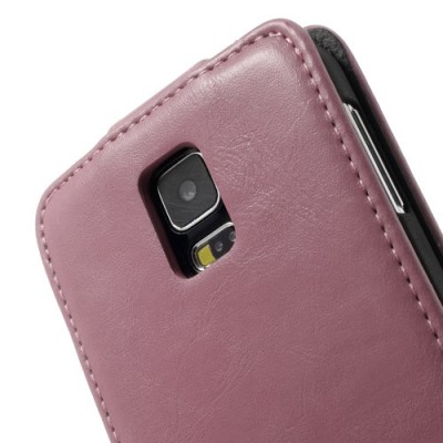 Samsung Galaxy S5 (S5 Neo) klasikinis atverčiamas rožinis odinis dėklas / Priedai.lt