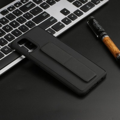 Samsung Galaxy A51 (A515F) „Finger Grip“ Kickstand cieta silikona (TPU) melns apvalks | vacins.lv
