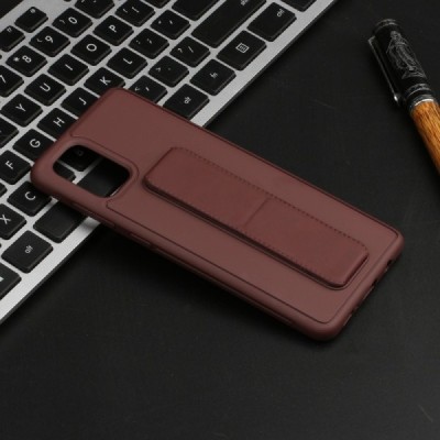 Samsung Galaxy A51 (A515F) „Finger Grip“ Kickstand cieta silikona (TPU) brūns apvalks | Vacins.lv