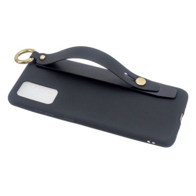 Samsung Galaxy A41 (A415F) „Strap“ Kickstand cieta silikona (TPU) melns apvalks | vacins.lv