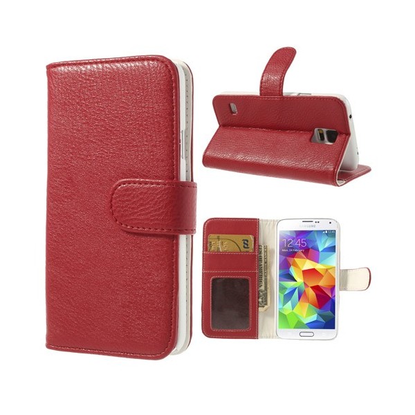 „Lychee“ atverčiamas dėklas - raudonas (Galaxy S5 / S5 Neo)