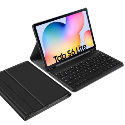 Samsung Galaxy Tab S6 Lite 10.4 (P615, P610, P613, P619) atverčiamas juodas odinis dėklas su bluetooth belaide klaviatūra | Prie