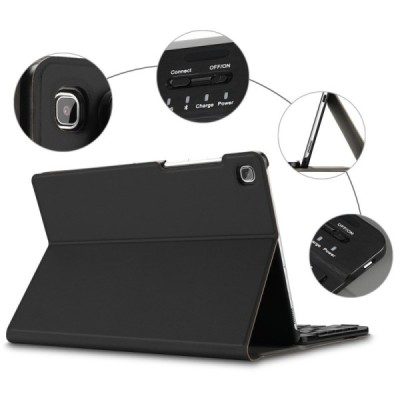 Samsung Galaxy Tab S5e (T720, T725) ādas atvēramais melns futrālis ar bluetooth tastatūra | Vacins.lv
