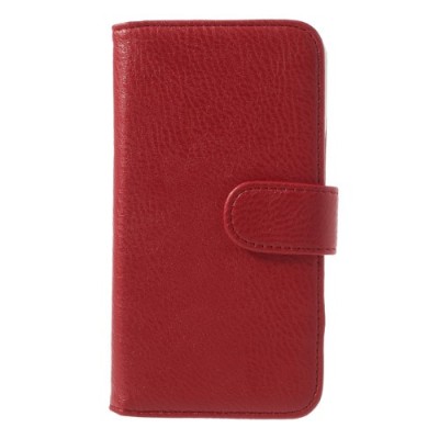 Samsung Galaxy S5 (S5 Neo) lychee atverčiamas raudonas odinis dėklas - piniginė / Priedai.lt