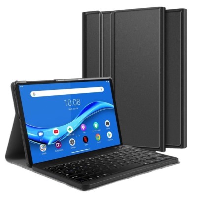 Lenovo Tab M10 Plus 10.3" (TB-X606F) ādas atvēramais melns futrālis ar bluetooth tastatūra | Vacins.lv