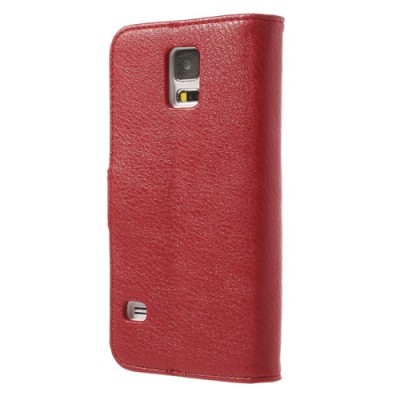 Samsung Galaxy S5 (S5 Neo) lychee atverčiamas raudonas odinis dėklas - piniginė / Priedai.lt