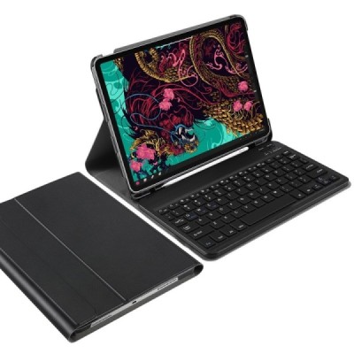 Apple iPad Pro 11 (2021, 2020, 2018, Air 4 2020) ādas atvēramais melns futrālis ar bluetooth tastatūra | Vacins.lv
