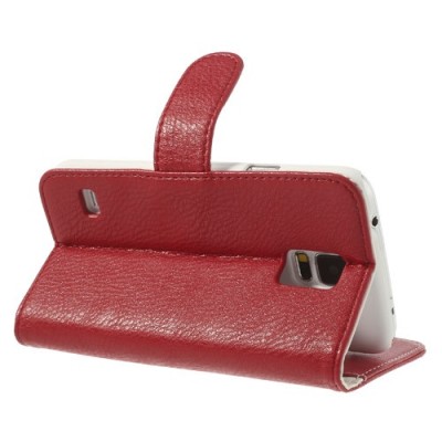 Samsung Galaxy S5 (S5 Neo) lychee atverčiamas raudonas odinis dėklas - piniginė / Priedai.lt