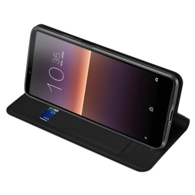 Sony Xperia 10 II „Dux Ducis“ Skin sērijas melns ādas atvērams maciņš | Vacins.lv